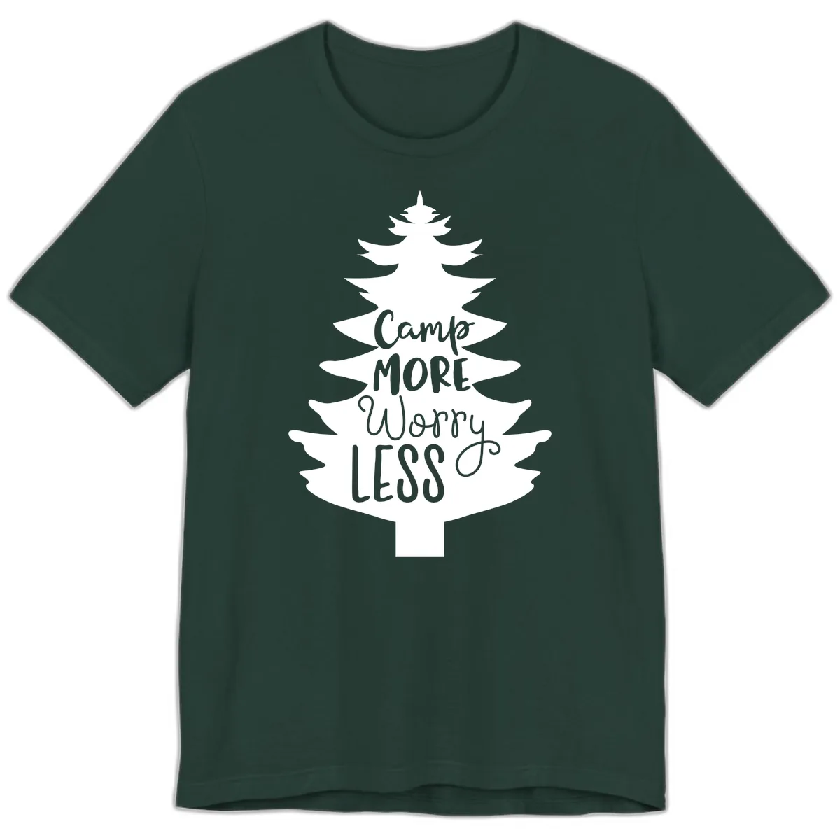 Camp More Worry Less Pine Tree Premium T-Shirt in Forest