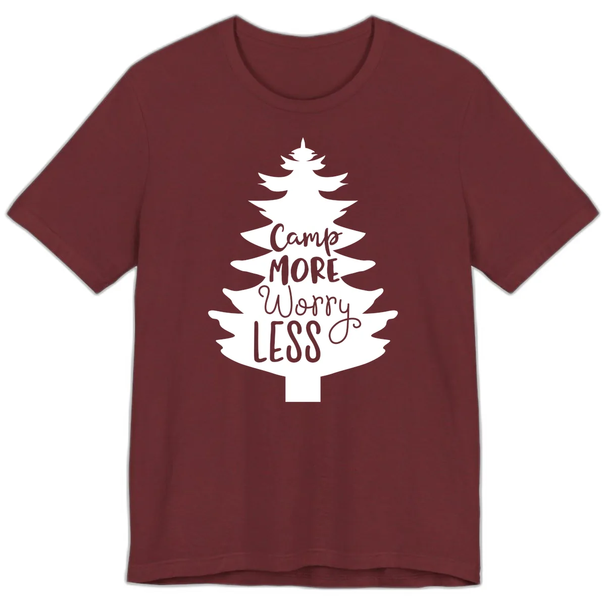 Camp More Worry Less Pine Tree Premium T-Shirt in Heather Cardinal