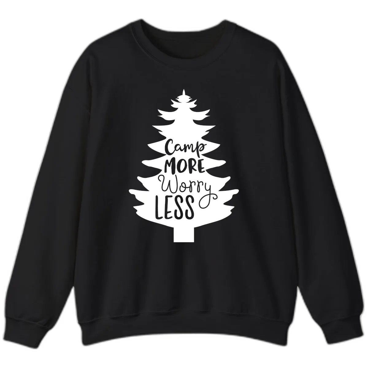 Camp More Worry Less Pine Tree Sweatshirt in Black