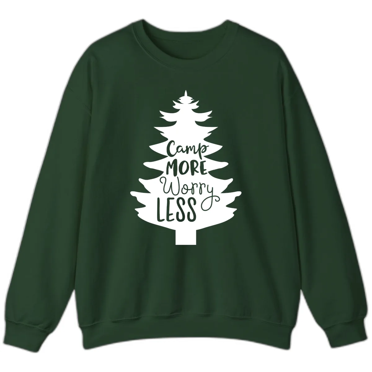 Camp More Worry Less Pine Tree Sweatshirt in Forest Green
