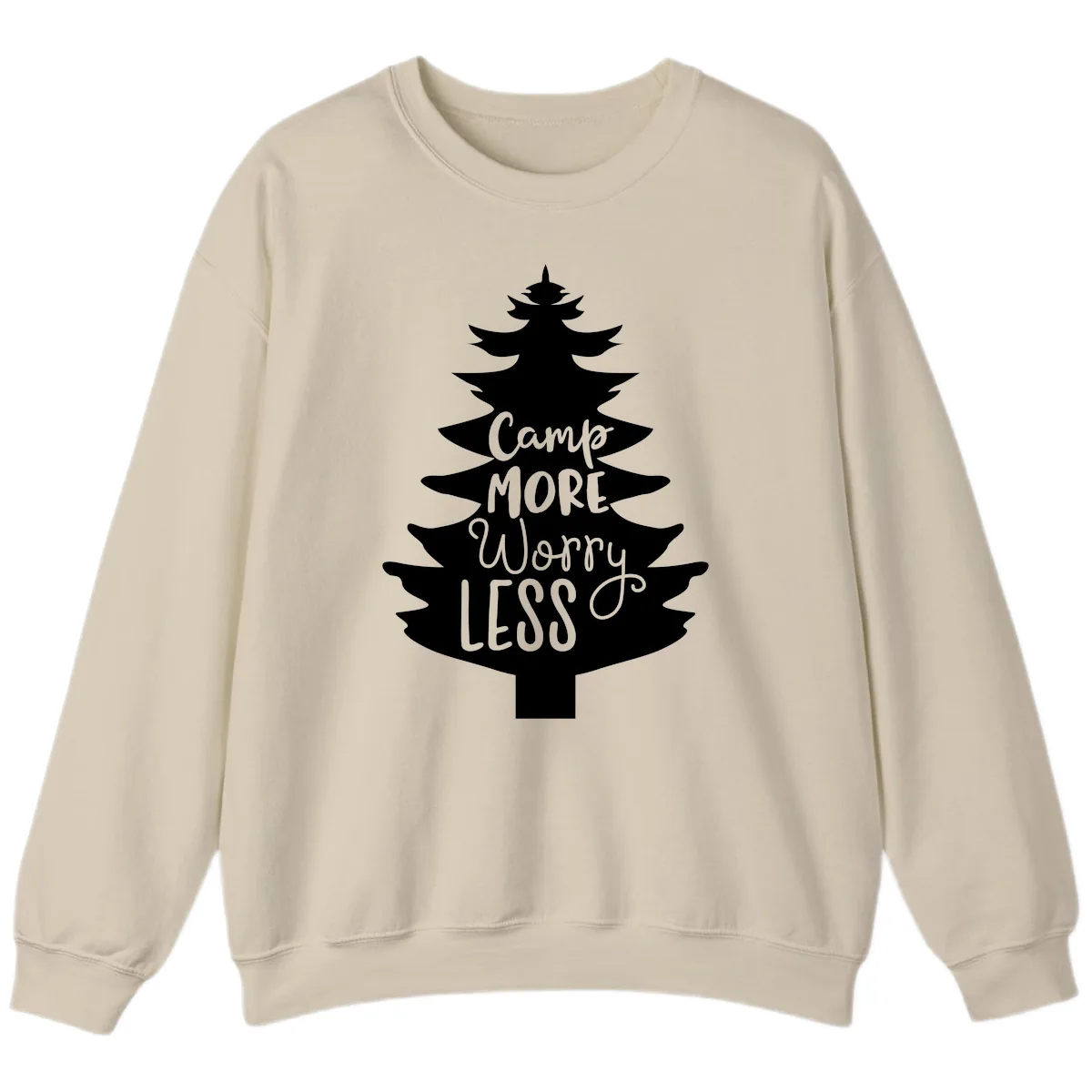 Camp More Worry Less Pine Tree Sweatshirt in Sand