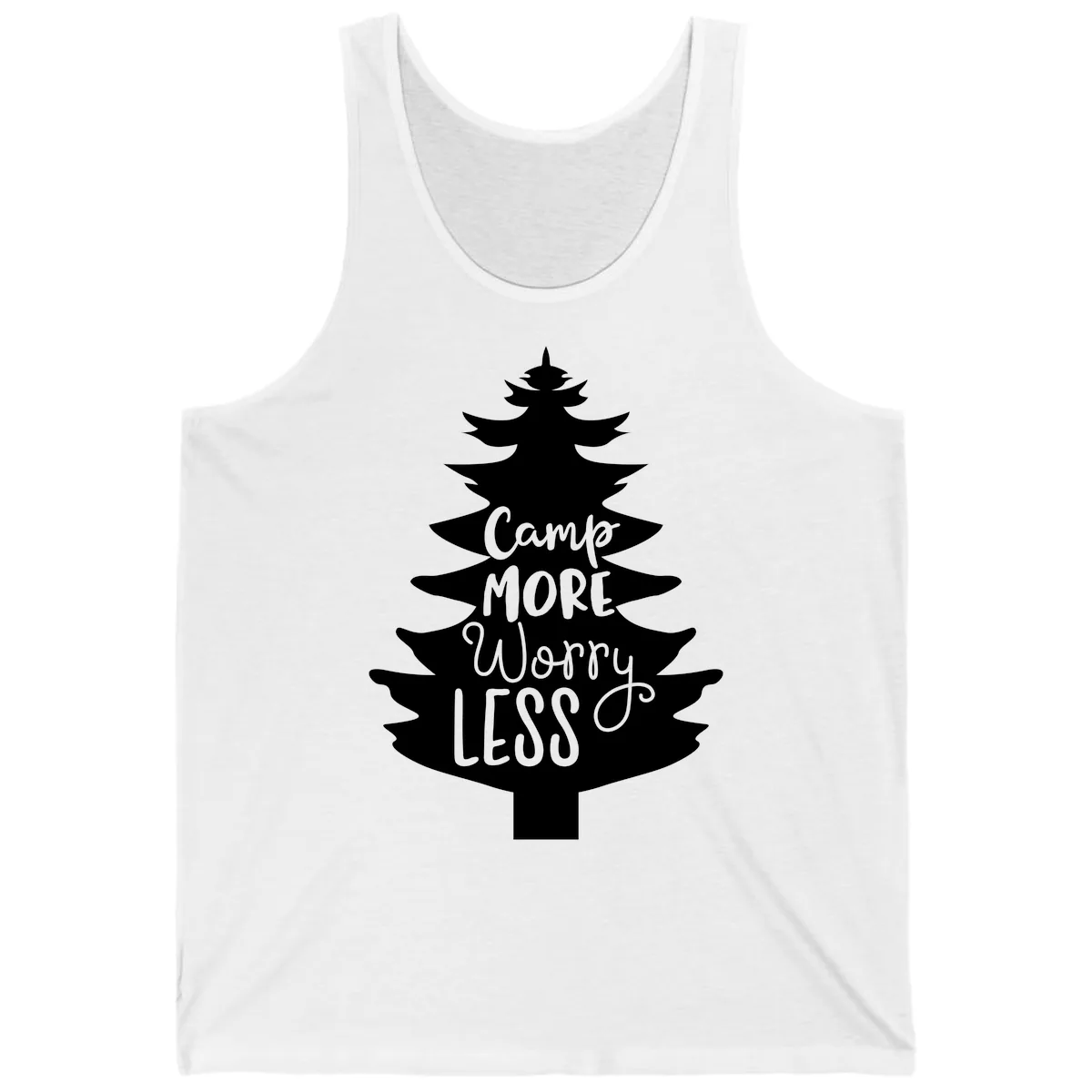 Camp More Worry Less Pine Tree Tank in White