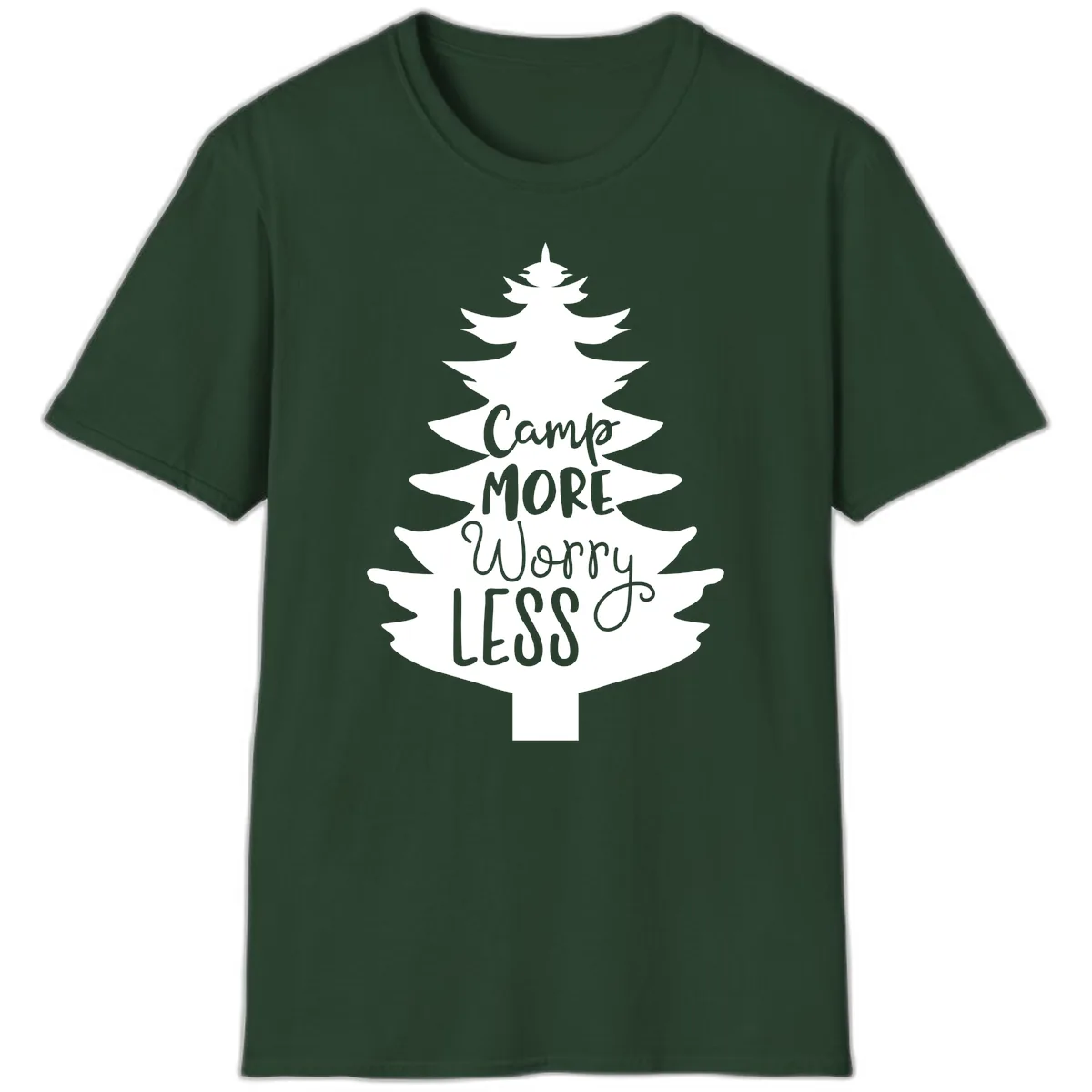 Camp More Worry Less Pine Tree T-Shirt in Forest Green