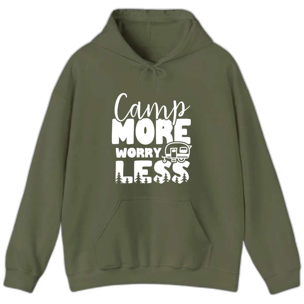 Camp More Worry Less Hoodie in Military Green