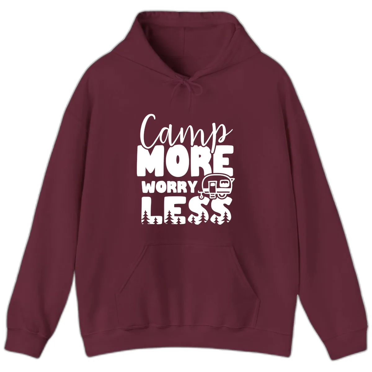 Camp More Worry Less Hoodie in Maroon