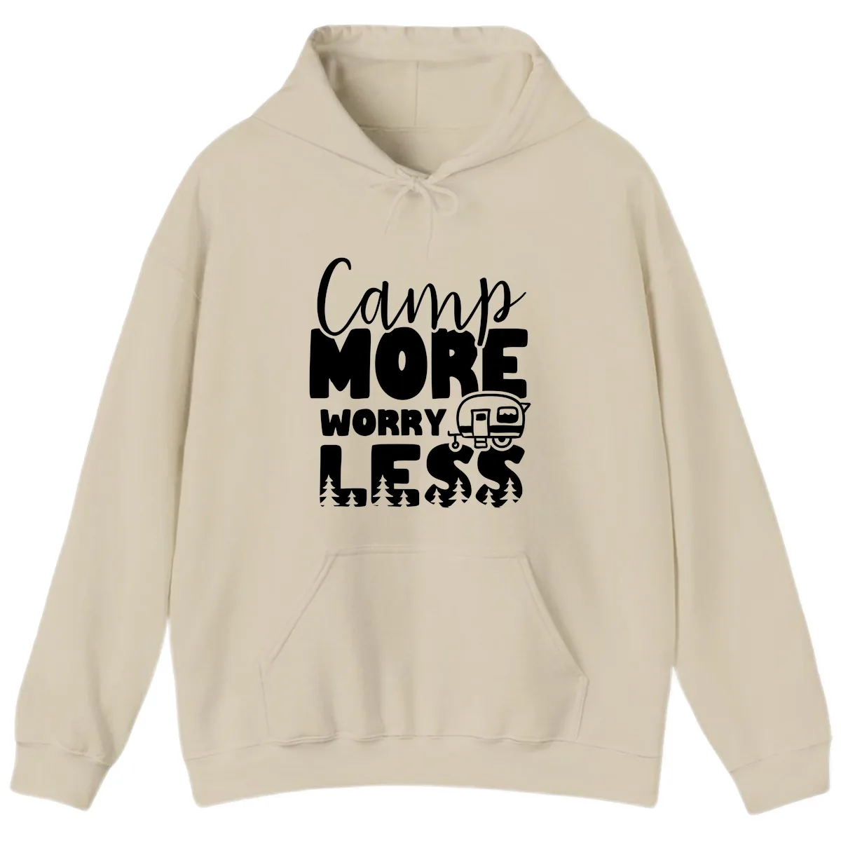Camp More Worry Less Hoodie in Sand