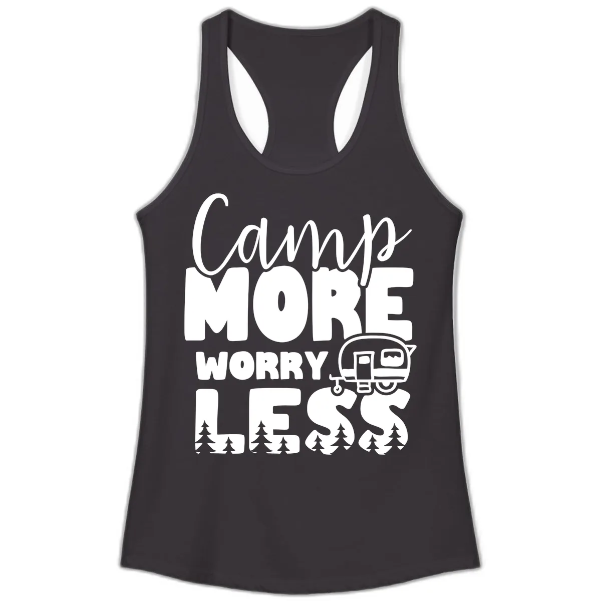 Camp More Worry Less Ladies Tank in Black