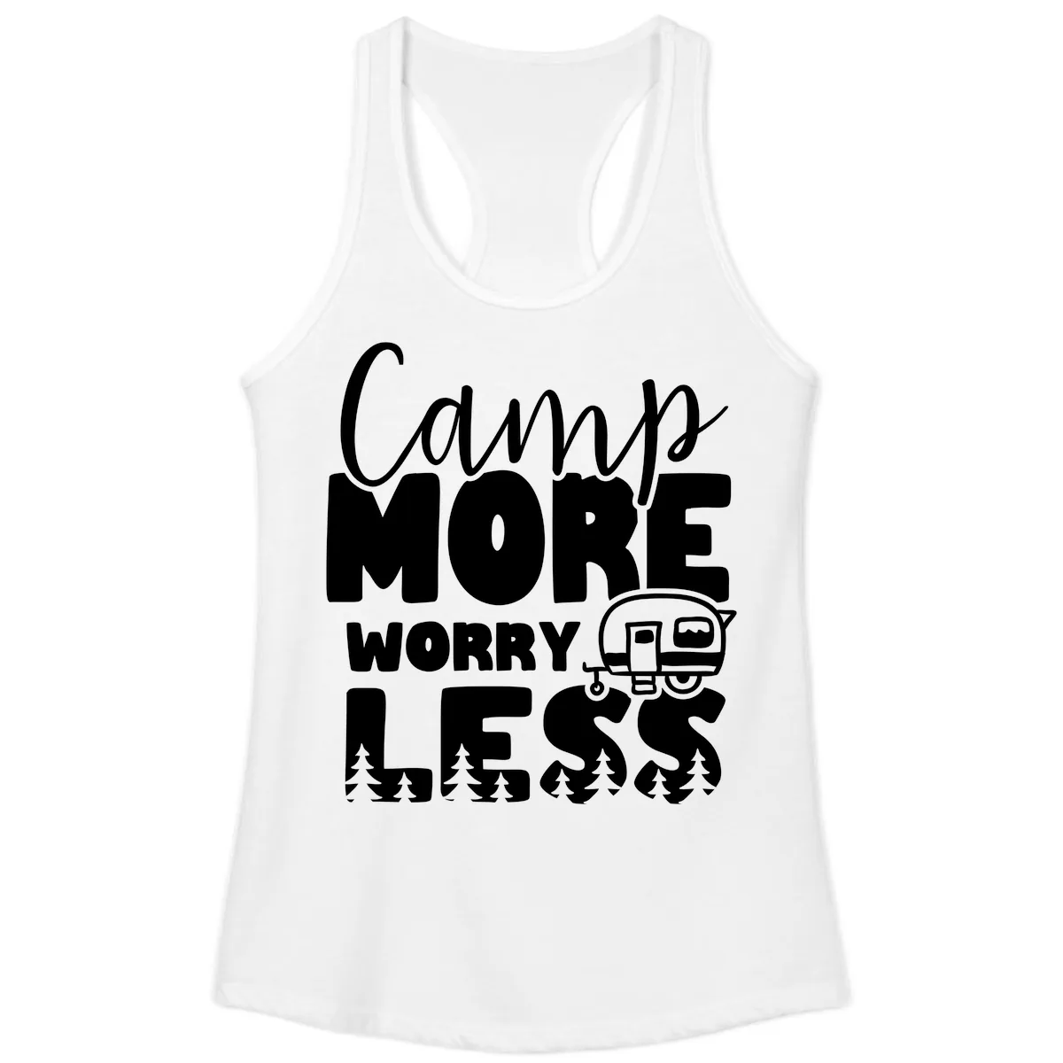 Camp More Worry Less Ladies Tank in White
