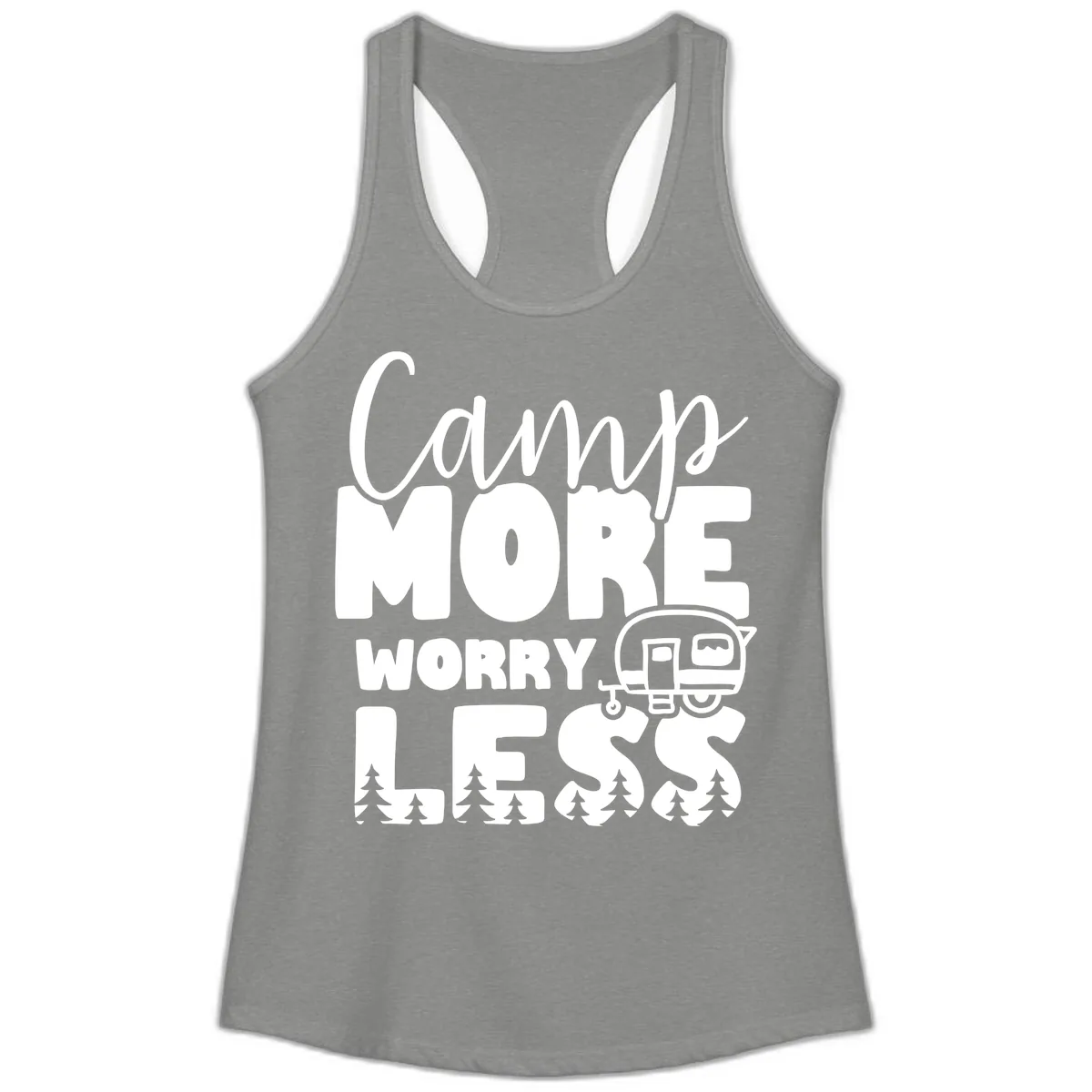 Camp More Worry Less Ladies Tank in Heather Grey