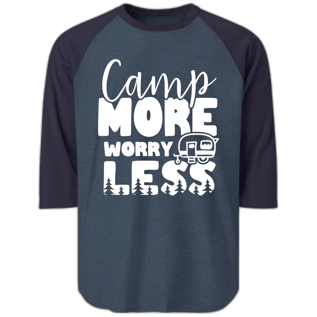 Camp More Worry Less Raglan 3/4 in Heather Denim Navy