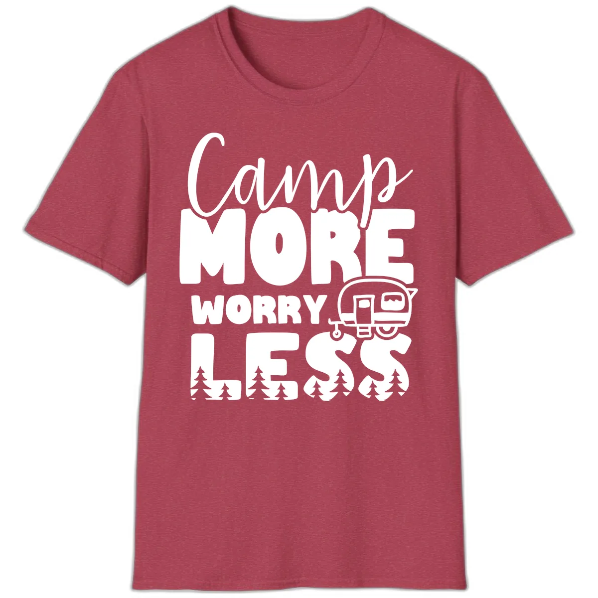 Camp More Worry Less T-Shirt in Heather Cardinal