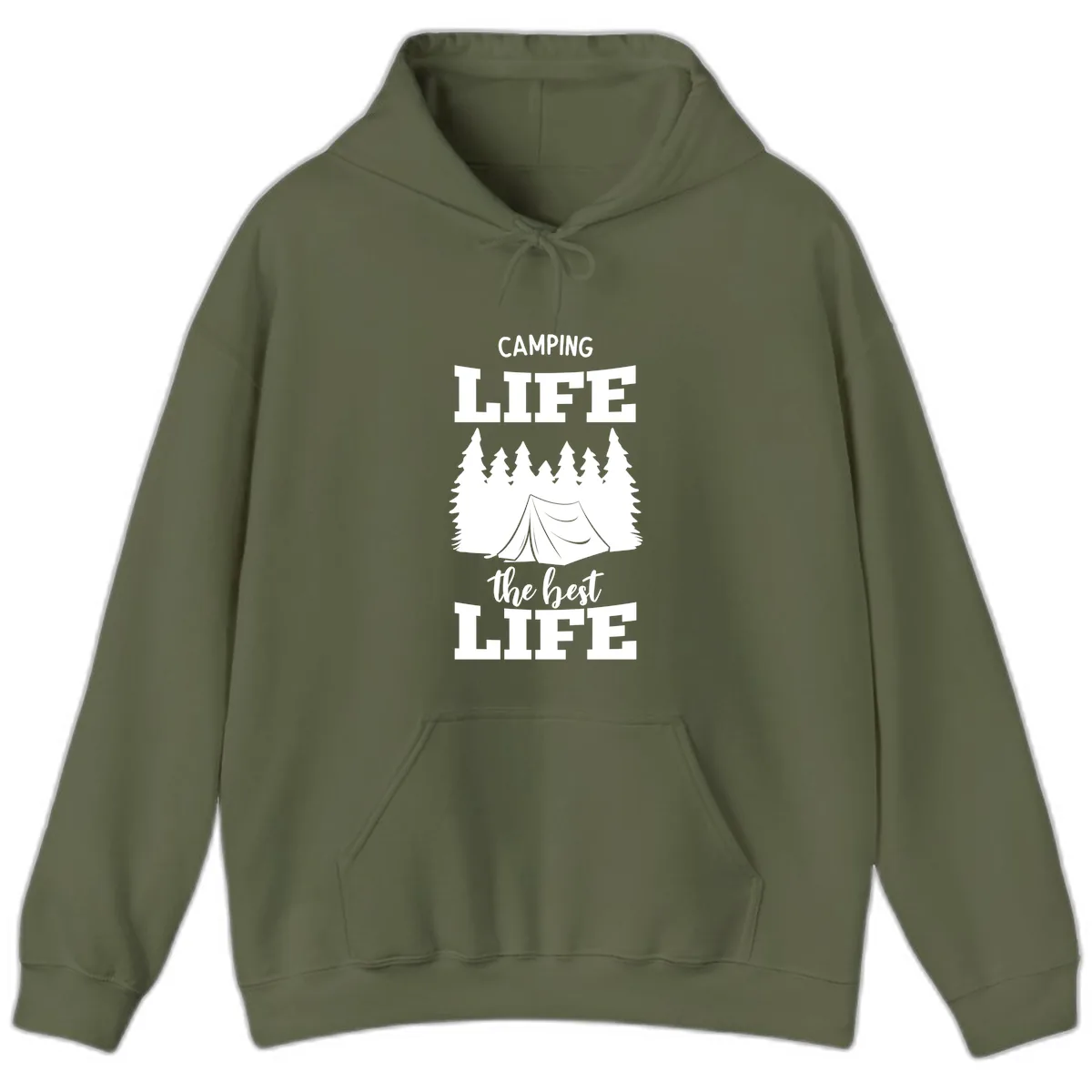 Camping Life The Best Life Hoodie in Military Green