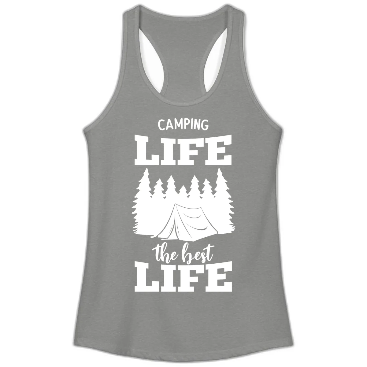 Camping Life The Best Life Ladies Tank in Heather Grey