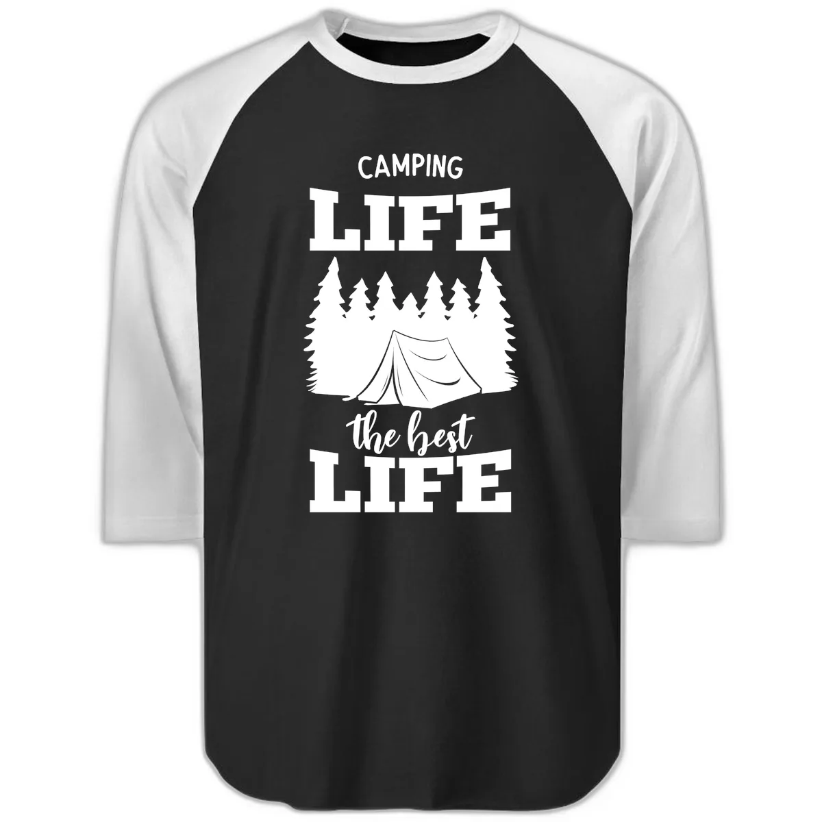 Camping Life The Best Life Raglan 3/4 in Black White