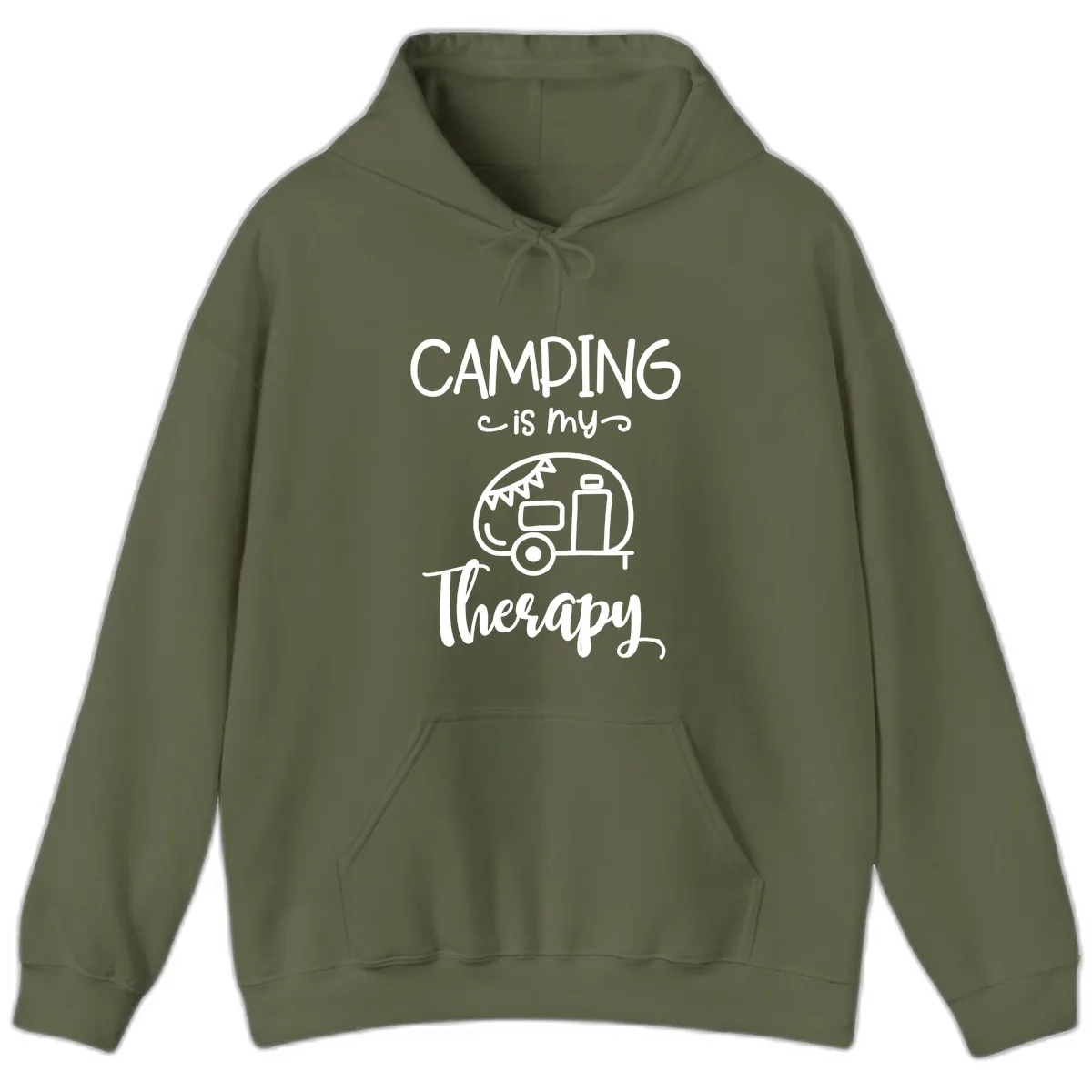 Camping Is My Therapy Hoodie in Military Green