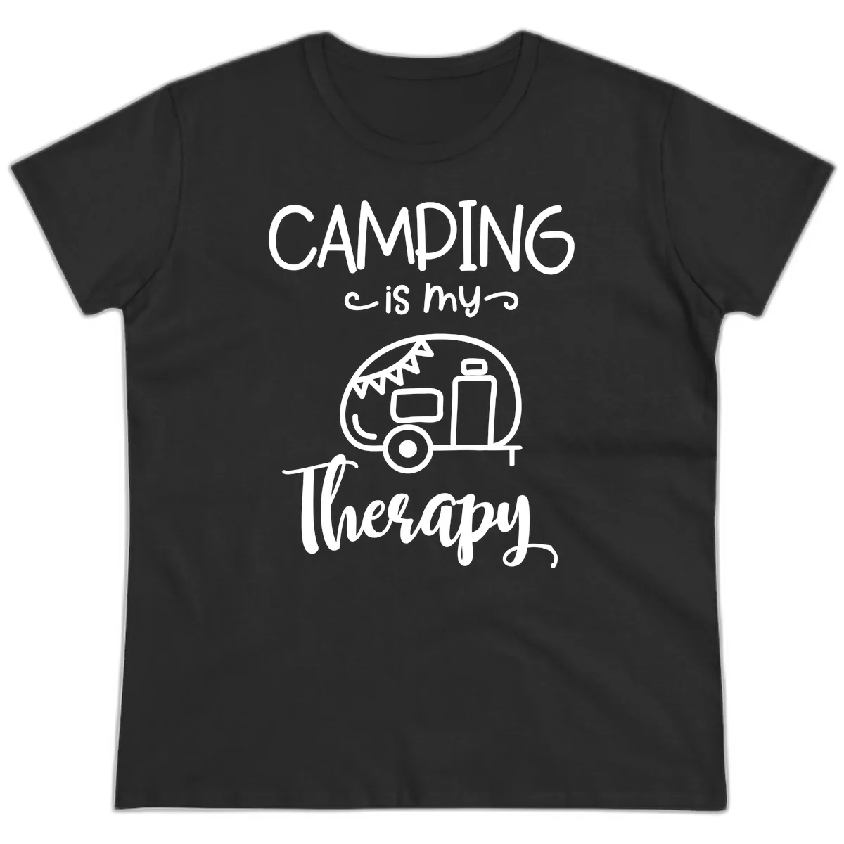 Camping Is My Therapy Ladies Tee in Black