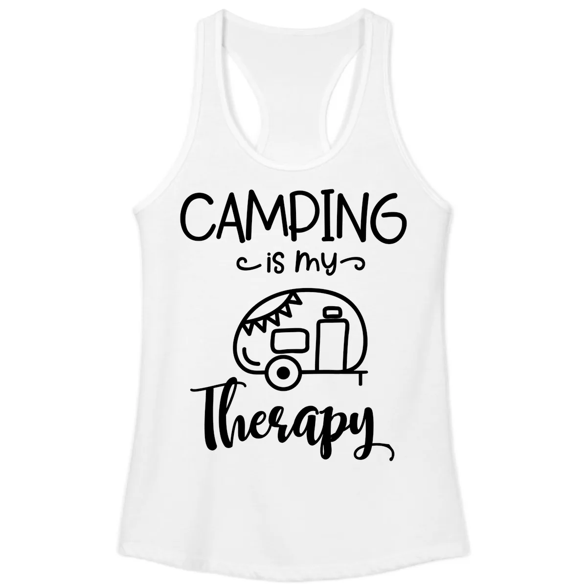 Camping Is My Therapy Ladies Tank in White