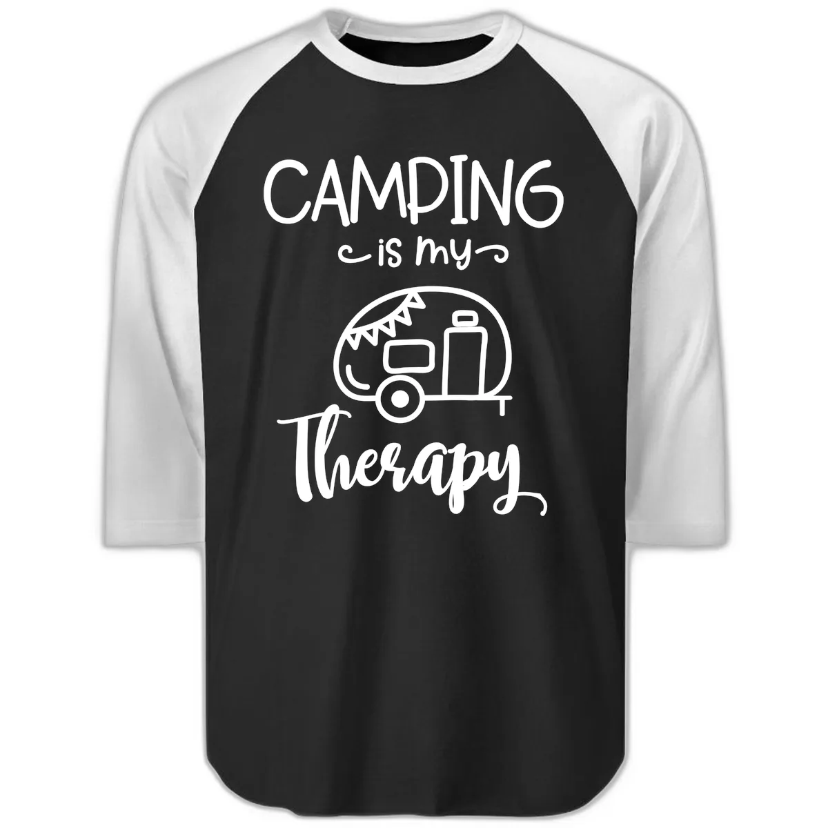 Camping Is My Therapy Raglan 3/4 in Black White