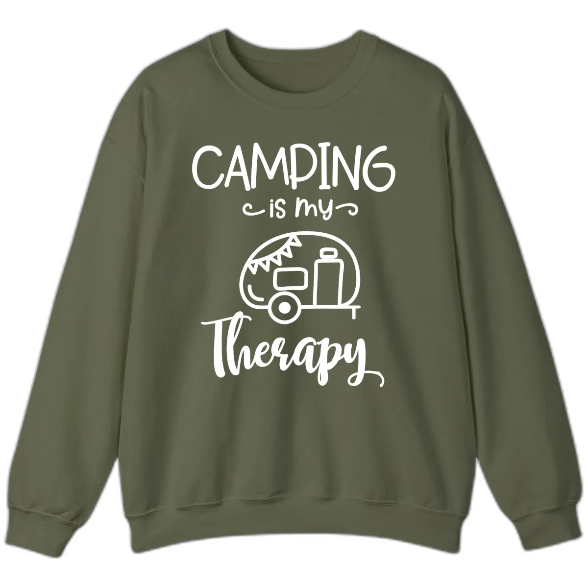 Camping Is My Therapy Sweatshirt in Military Green