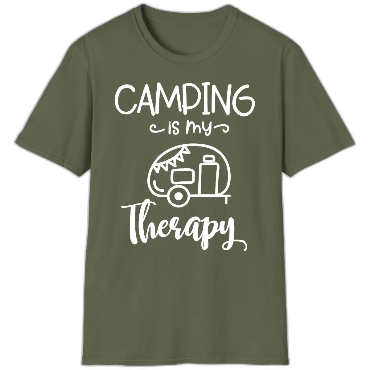 Camping Is My Therapy T-Shirt in Military Green