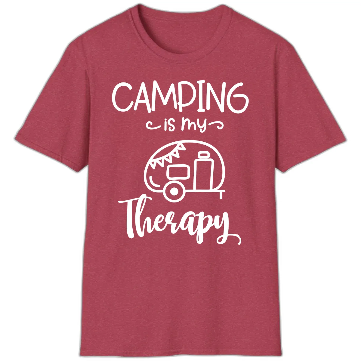 Camping Is My Therapy T-Shirt in Heather Cardinal