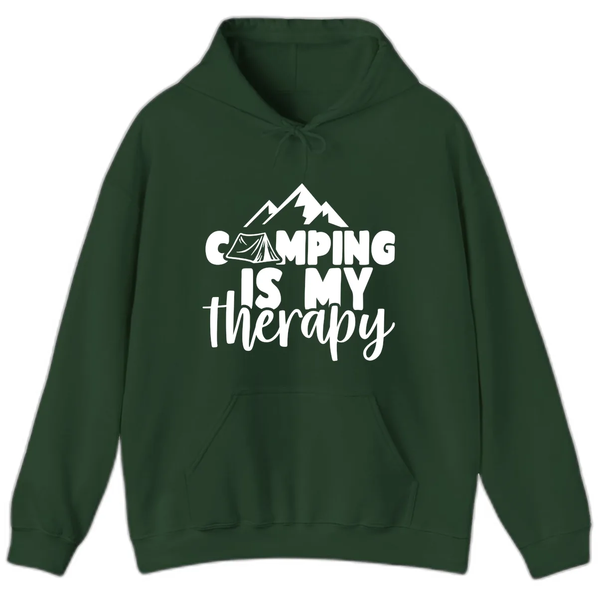 Camping Is My Therapy Hoodie in Forest Green
