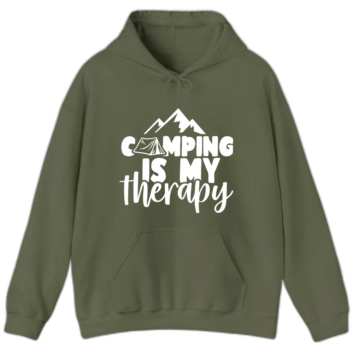 Camping Is My Therapy Hoodie in Military Green