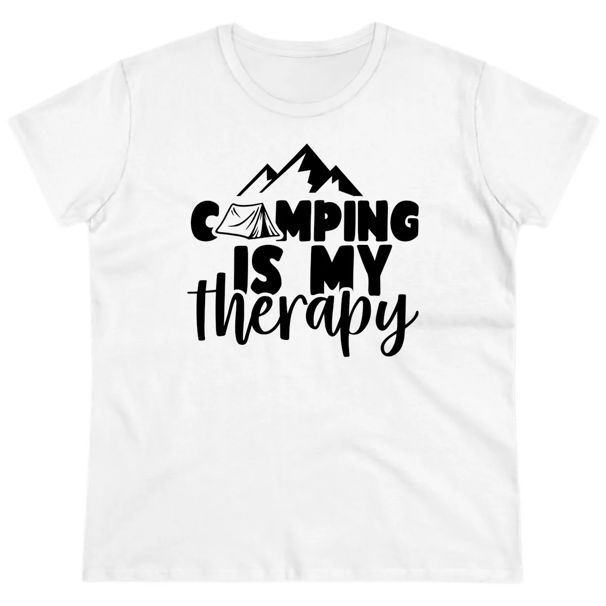 Camping Is My Therapy Ladies Tee in White