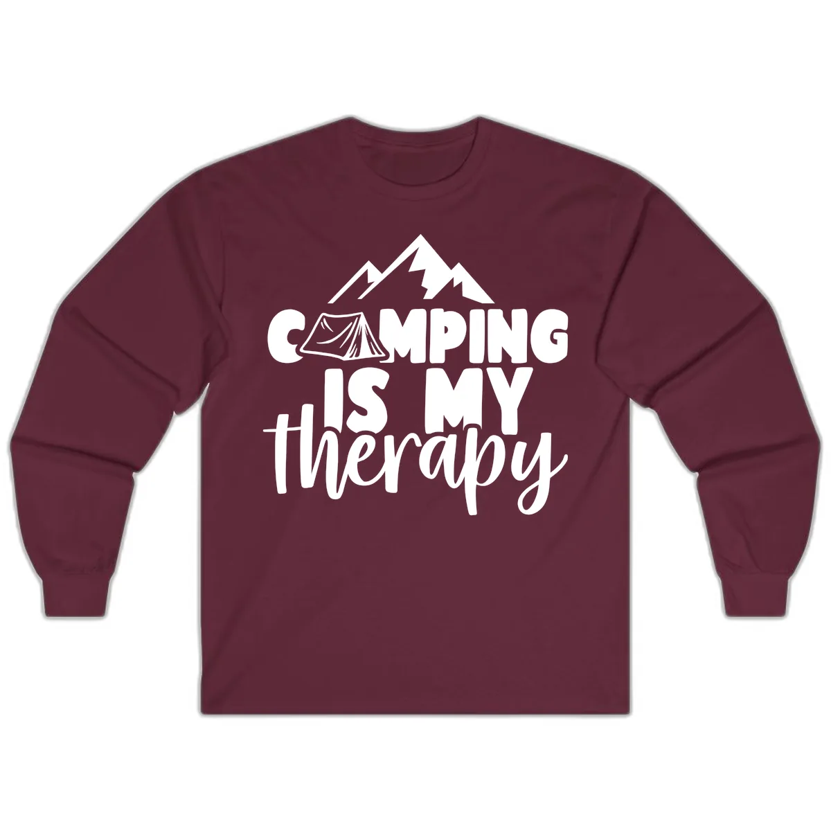 Camping Is My Therapy Long Sleeve in Maroon