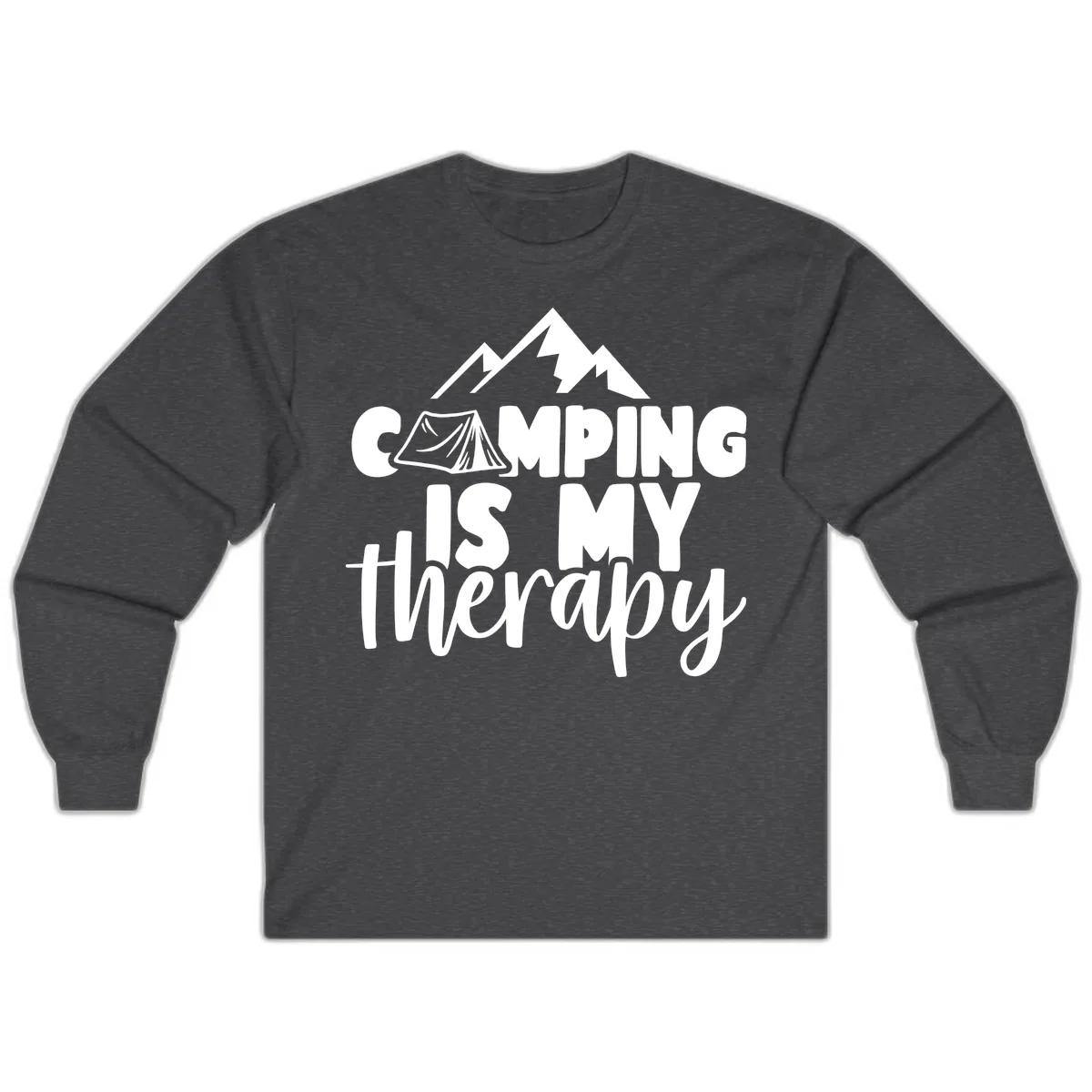 Camping Is My Therapy Long Sleeve in Dark Heather