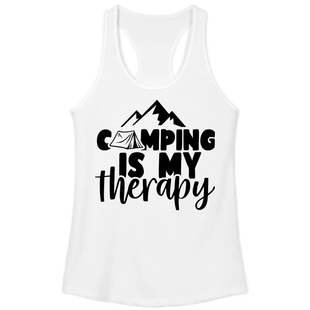 Camping Is My Therapy Ladies Tank in White