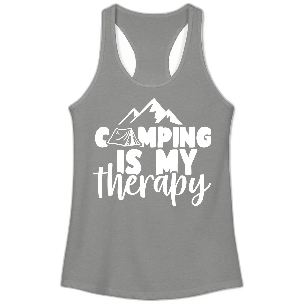 Camping Is My Therapy Ladies Tank in Heather Grey