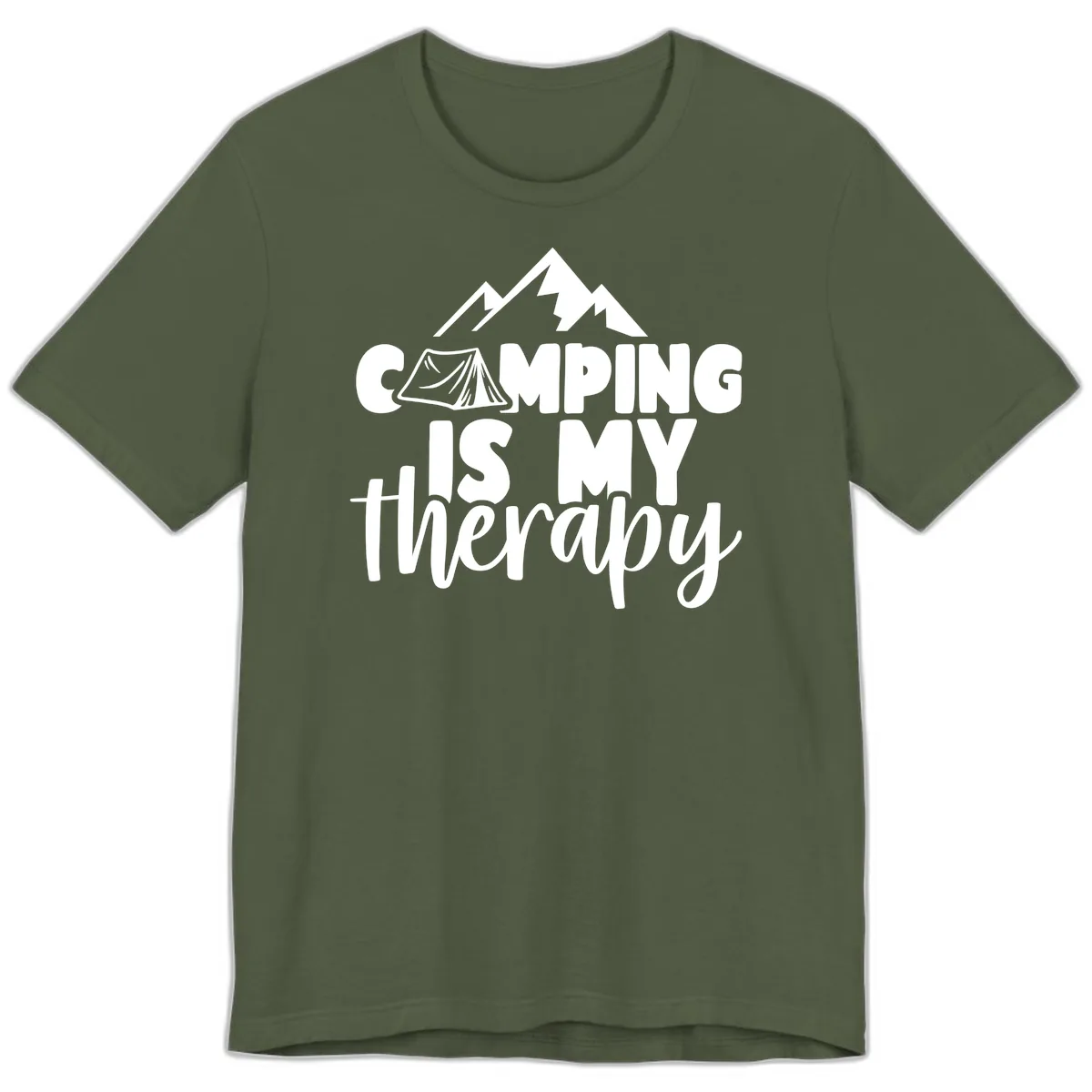 Camping Is My Therapy Premium T-Shirt in Military Green