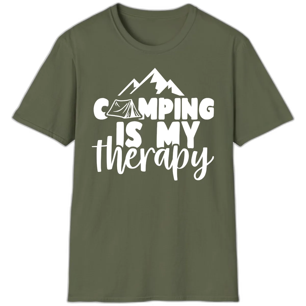 Camping Is My Therapy T-Shirt in Military Green