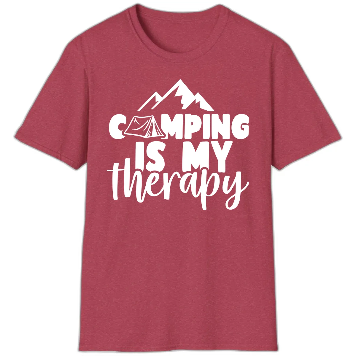 Camping Is My Therapy T-Shirt in Heather Cardinal