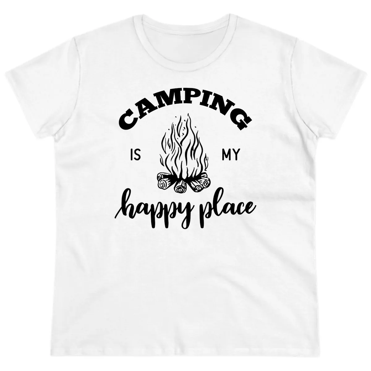 Camping Is My Happy Place Ladies Tee in White