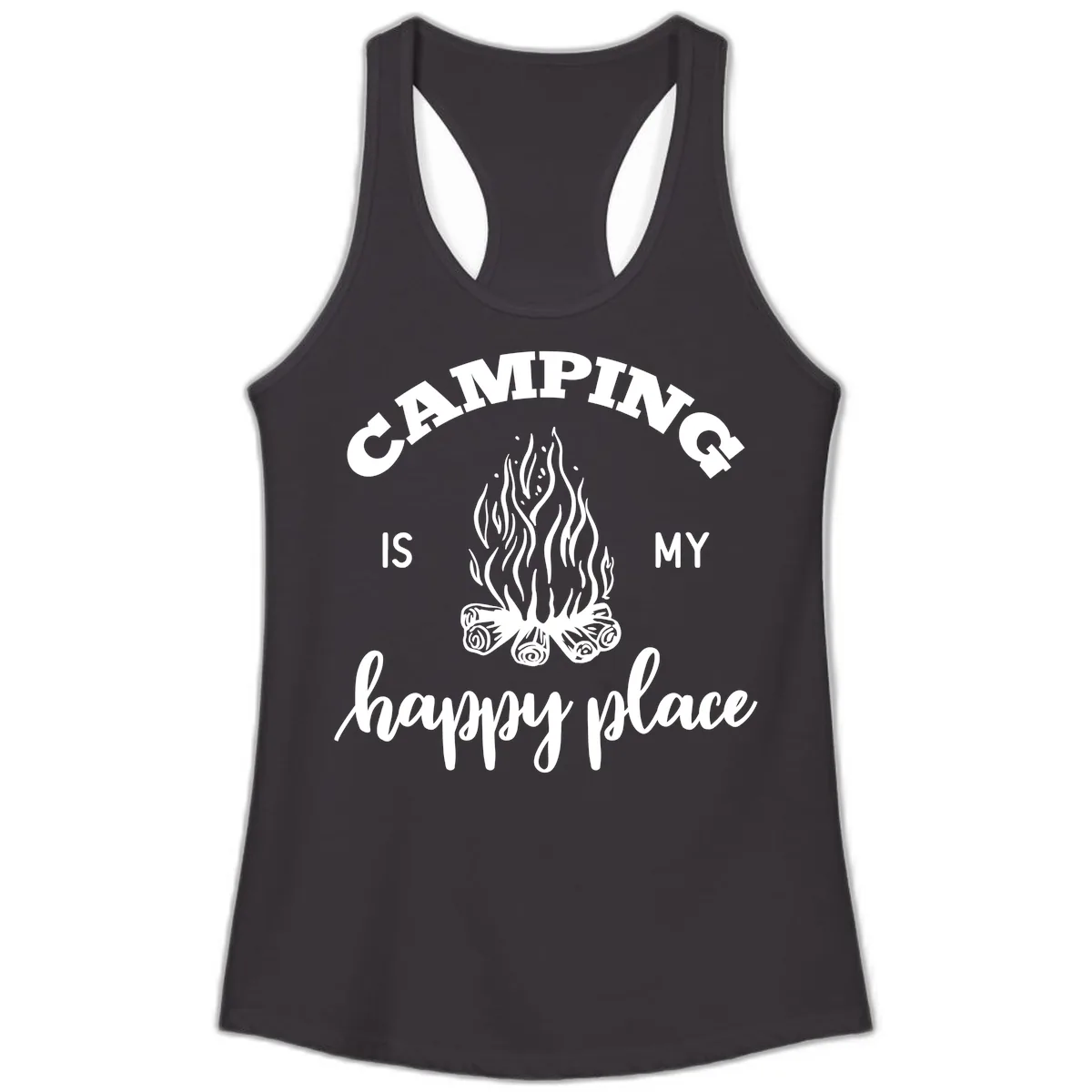 Camping Is My Happy Place Ladies Tank in Black
