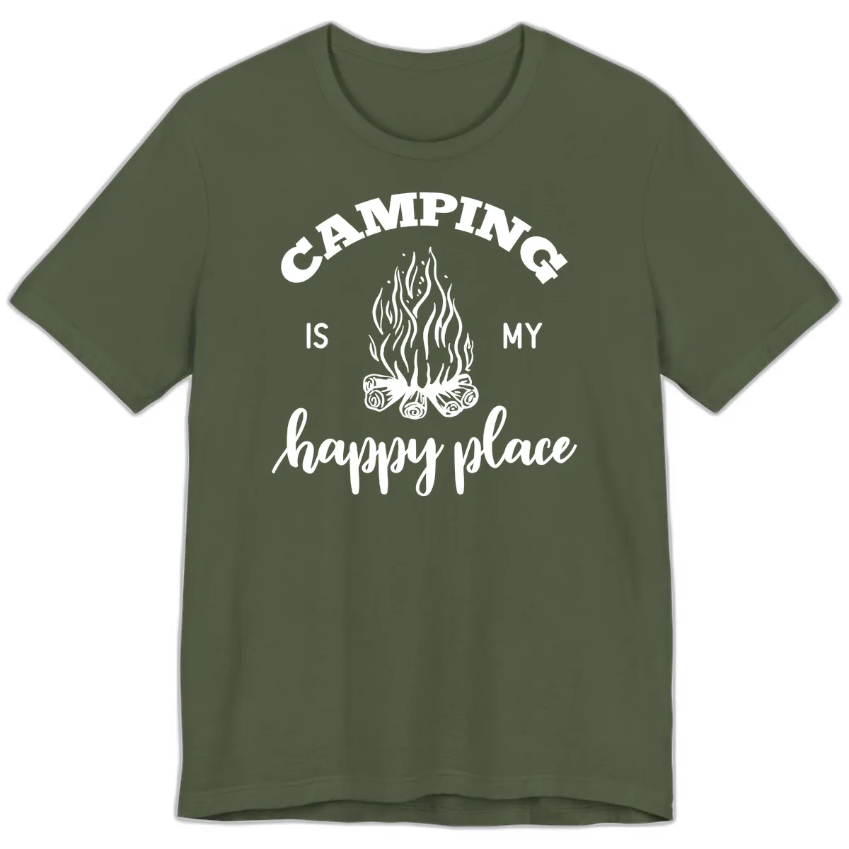 Camping Is My Happy Place Premium T-Shirt in Military Green