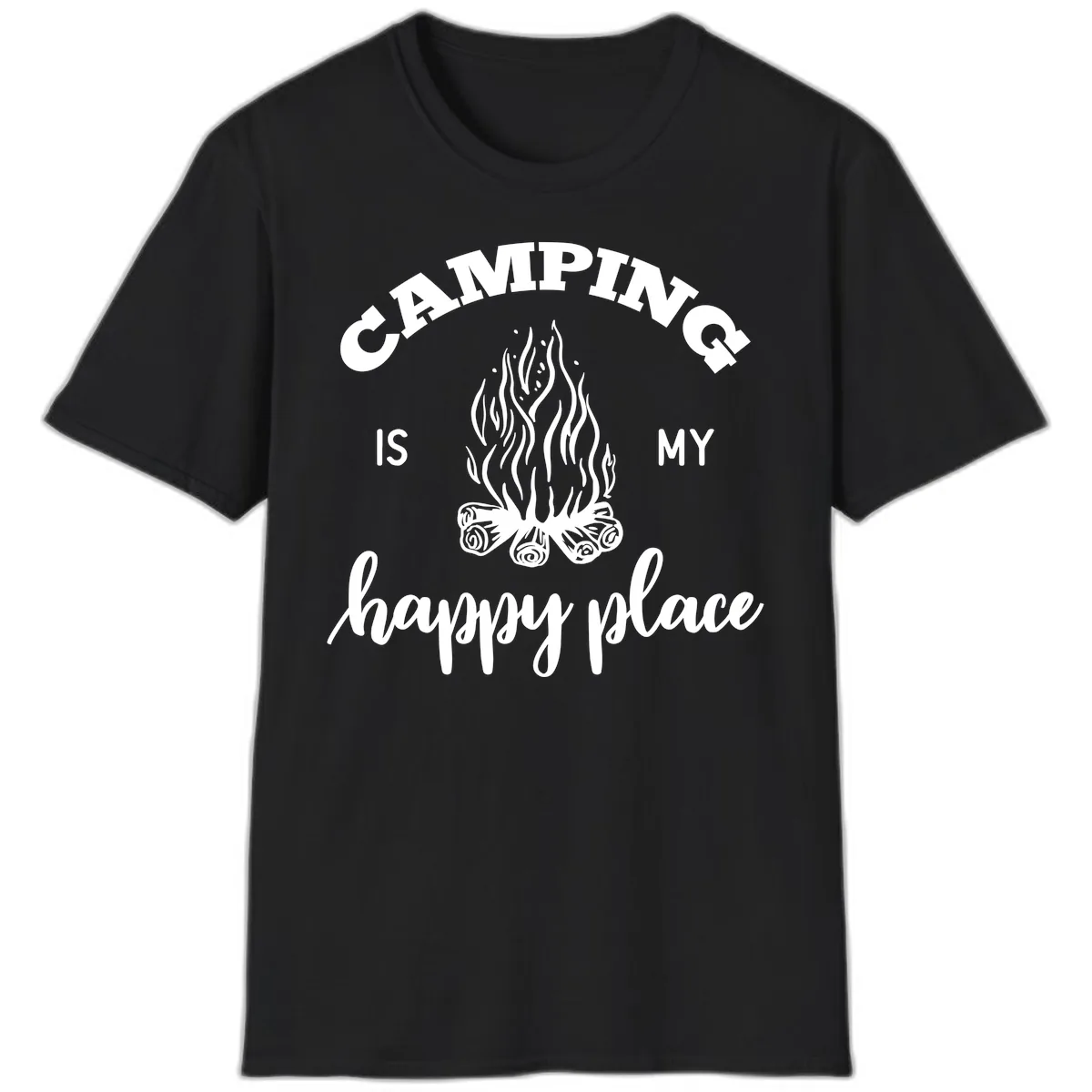 Camping Is My Happy Place T-Shirt in Black