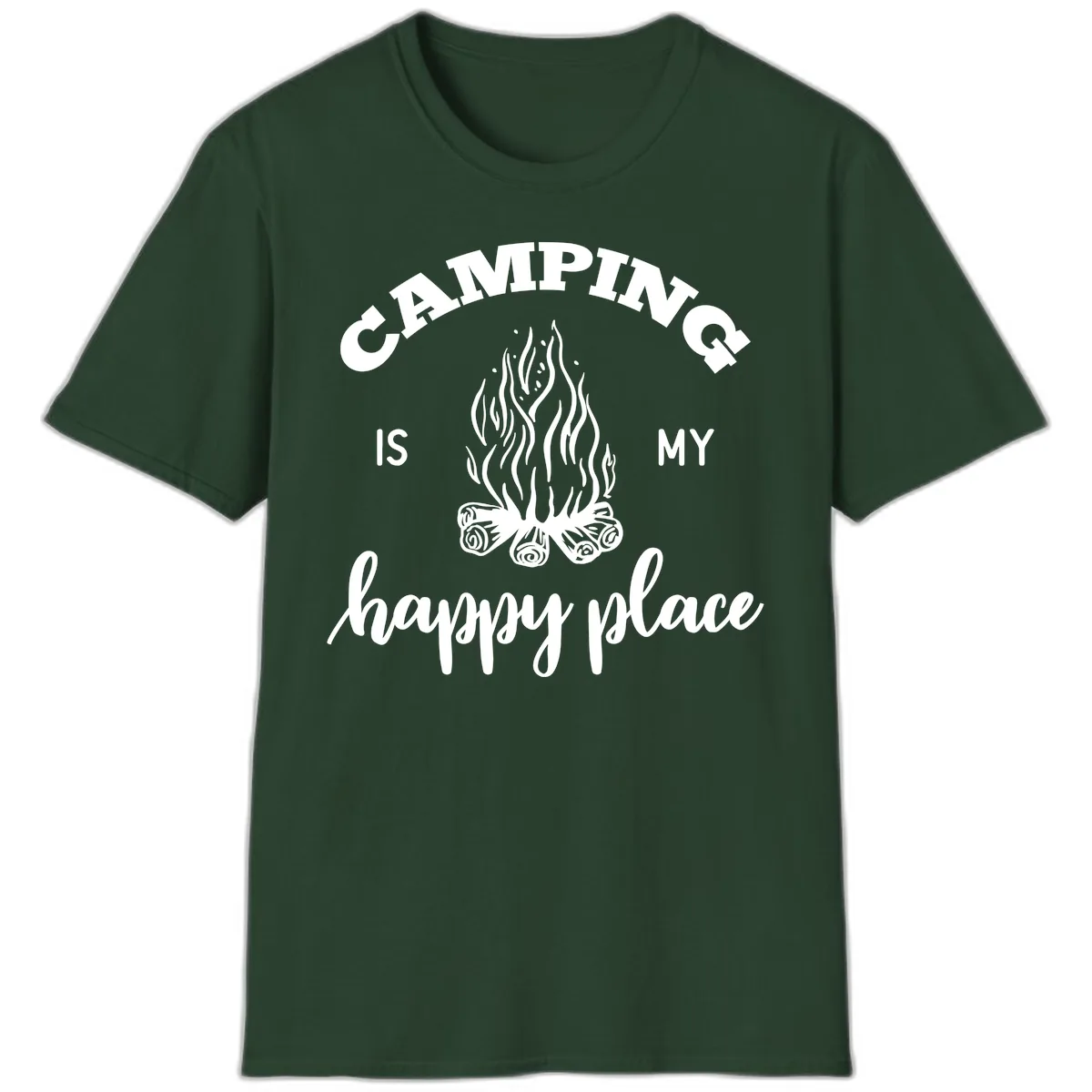 Camping Is My Happy Place T-Shirt in Forest Green
