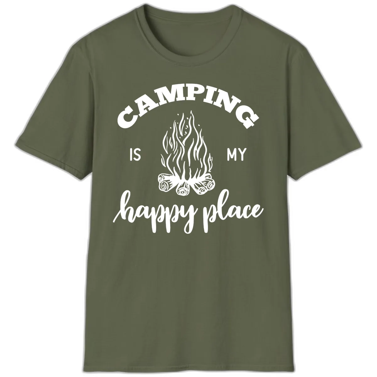 Camping Is My Happy Place T-Shirt in Military Green