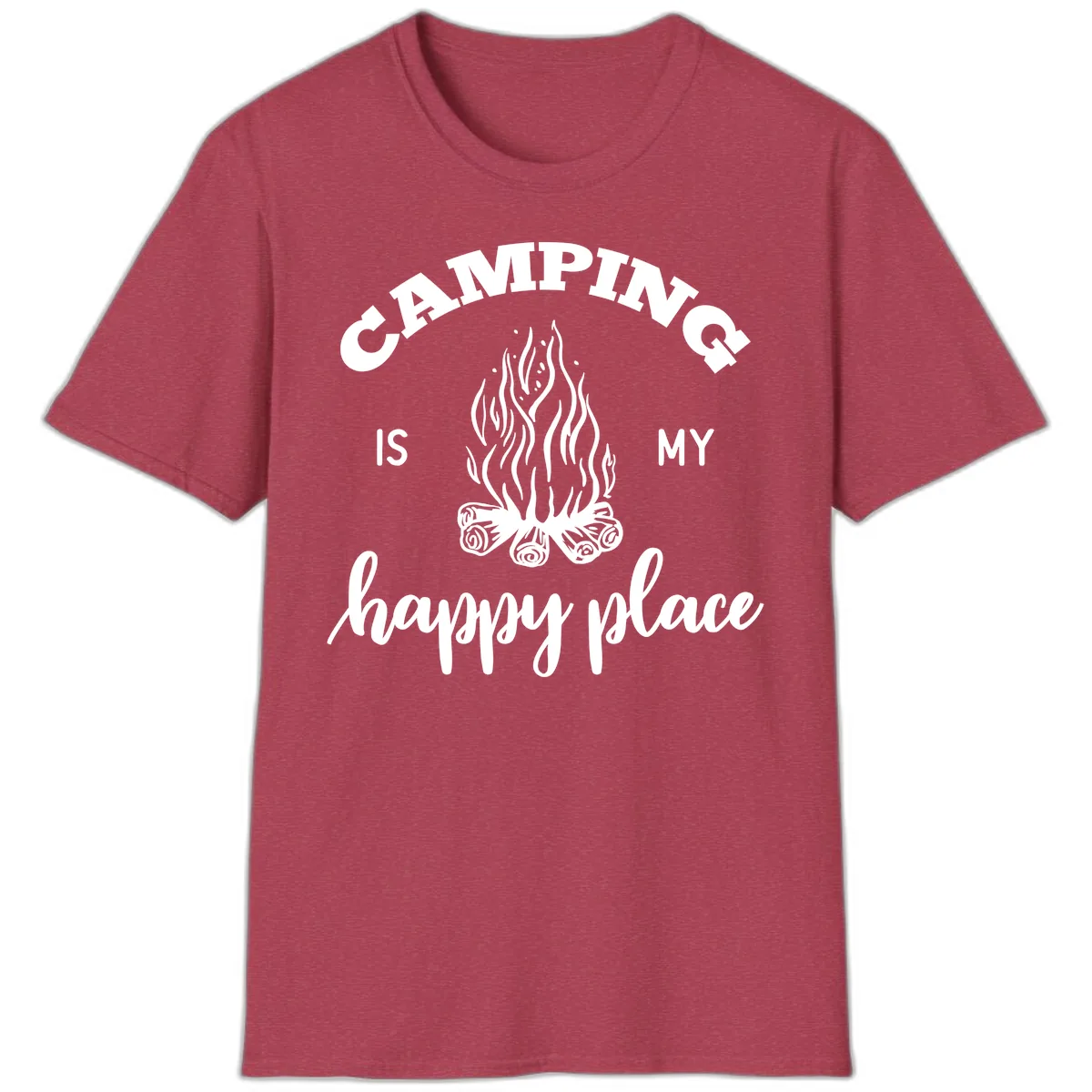 Camping Is My Happy Place T-Shirt in Heather Cardinal