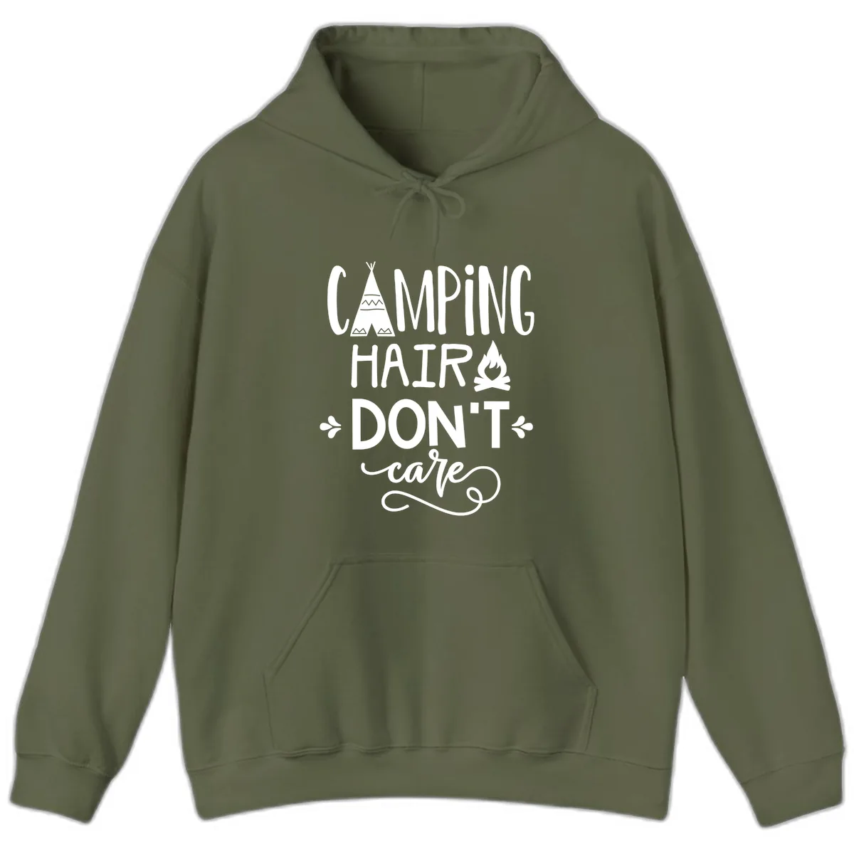 Camping Hair Don't Care Hoodie in Military Green