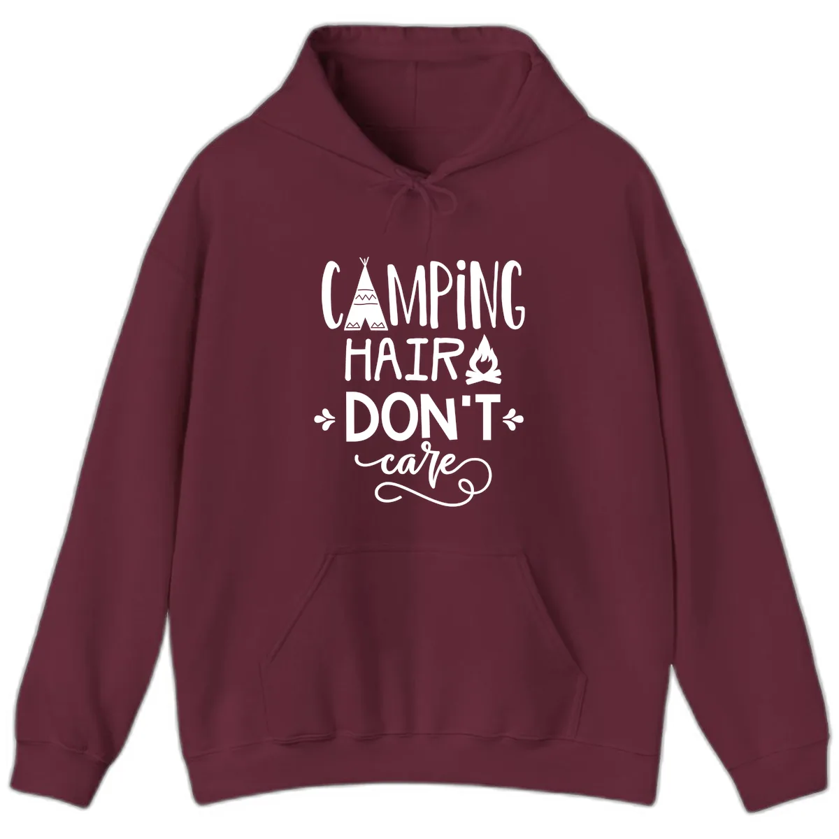Camping Hair Don't Care Hoodie in Maroon