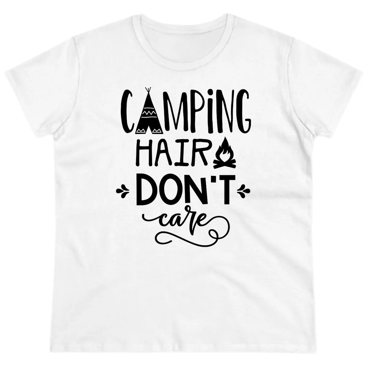 Camping Hair Don't Care Ladies Tee in White