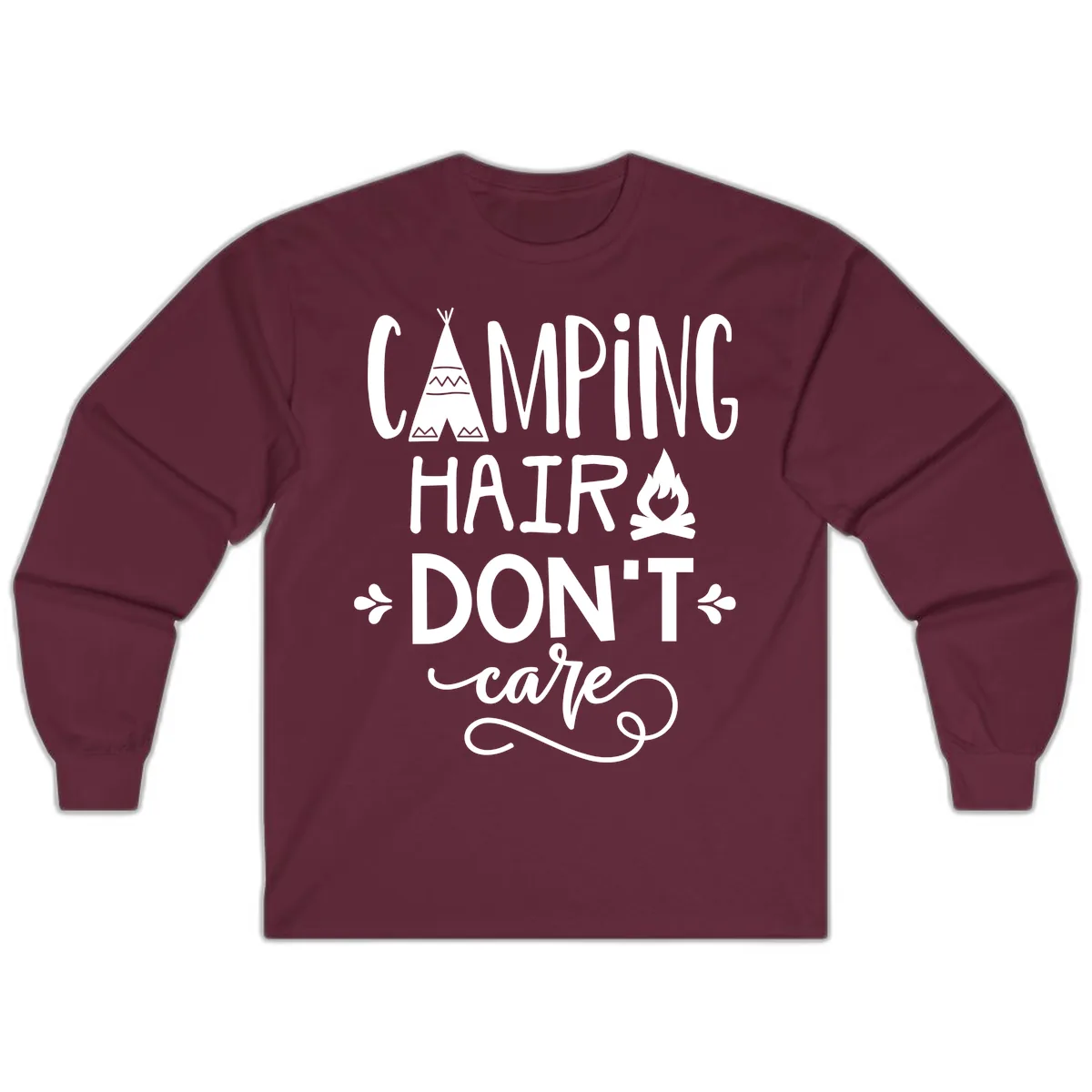 Camping Hair Don't Care Long Sleeve in Maroon