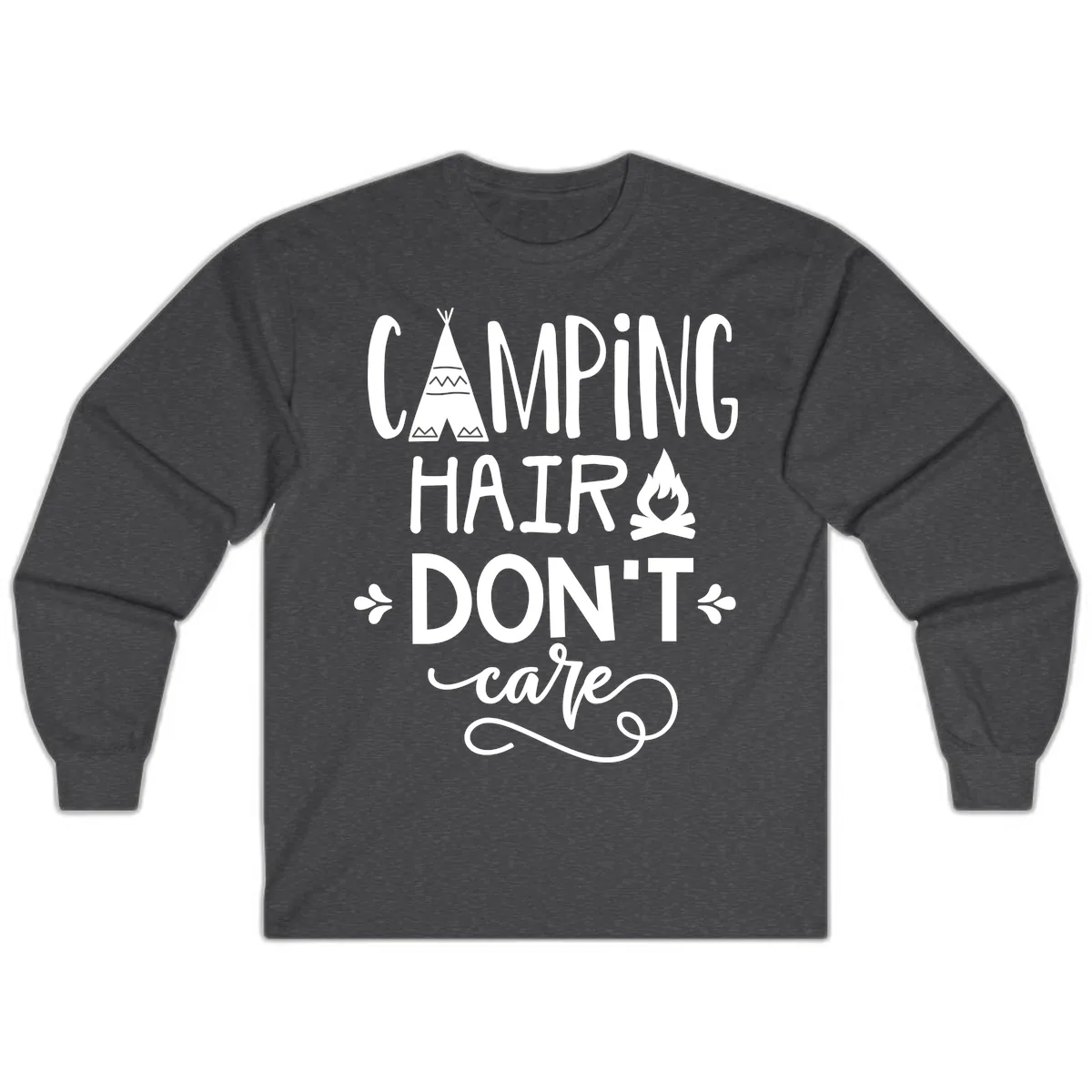 Camping Hair Don't Care Long Sleeve in Dark Heather