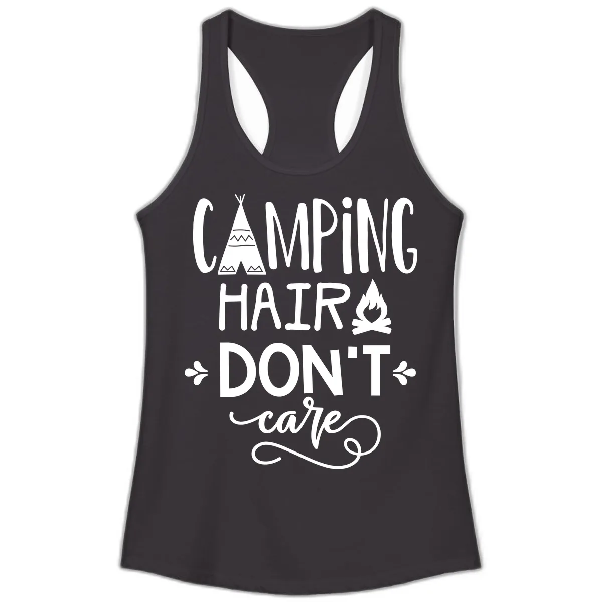 Camping Hair Don't Care Ladies Tank in Black