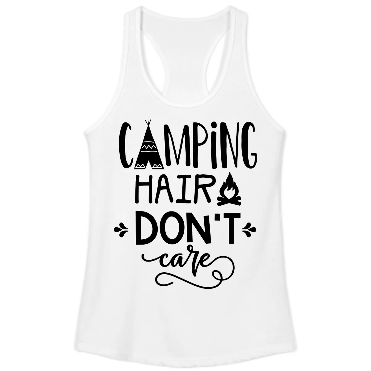 Camping Hair Don't Care Ladies Tank in White