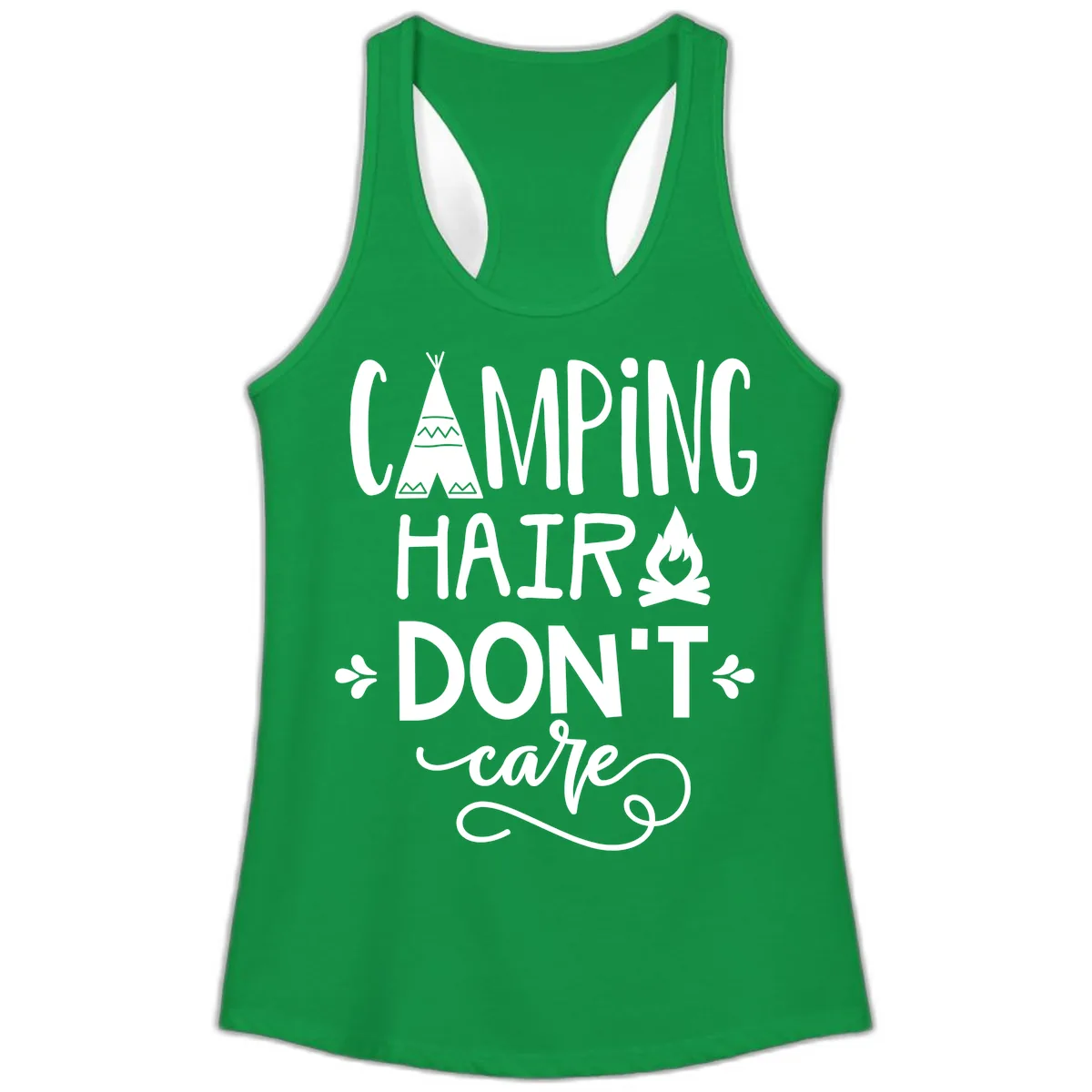 Camping Hair Don't Care Ladies Tank in Solid Kelly Green